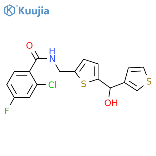 2-chloro-4-fluoro-N-({5-[hydroxy(thiophen-3-yl)methyl]thiophen-2-yl}methyl)benzamide structure