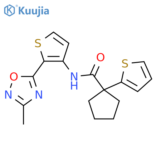 N-[2-(3-methyl-1,2,4-oxadiazol-5-yl)thiophen-3-yl]-1-(thiophen-2-yl)cyclopentane-1-carboxamide structure