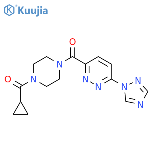 3-(4-cyclopropanecarbonylpiperazine-1-carbonyl)-6-(1H-1,2,4-triazol-1-yl)pyridazine structure