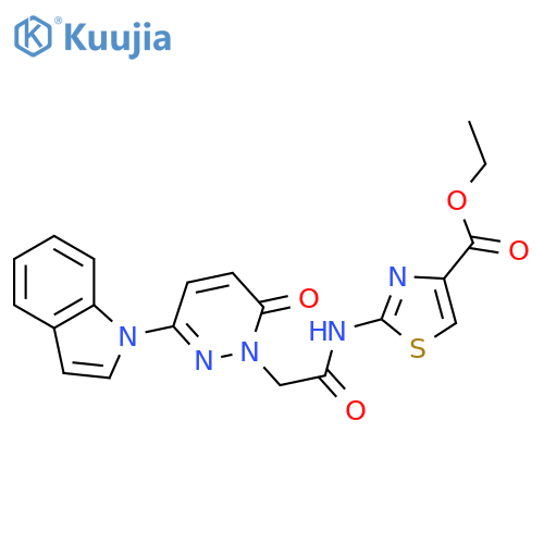 ethyl 2-{2-[3-(1H-indol-1-yl)-6-oxo-1,6-dihydropyridazin-1-yl]acetamido}-1,3-thiazole-4-carboxylate structure