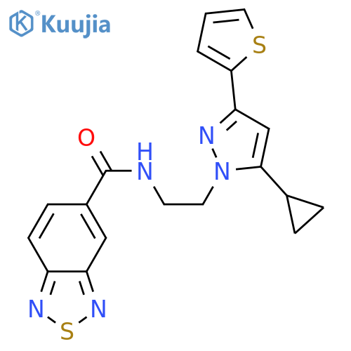 N-{2-[5-cyclopropyl-3-(thiophen-2-yl)-1H-pyrazol-1-yl]ethyl}-2,1,3-benzothiadiazole-5-carboxamide structure
