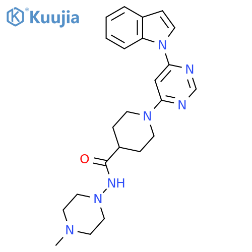 1-[6-(1H-indol-1-yl)pyrimidin-4-yl]-N-(4-methylpiperazin-1-yl)piperidine-4-carboxamide structure