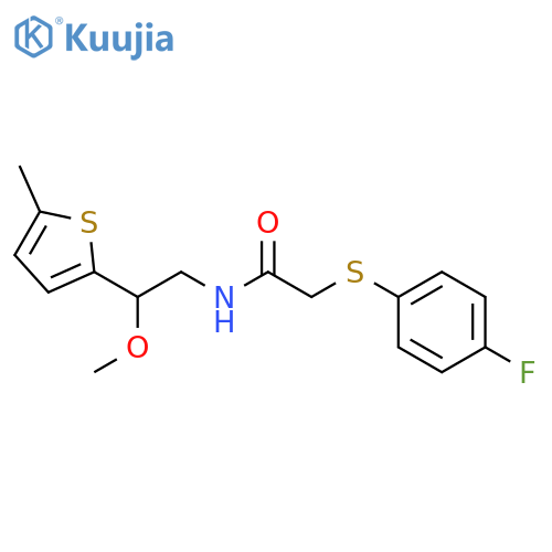 2-((4-fluorophenyl)thio)-N-(2-methoxy-2-(5-methylthiophen-2-yl)ethyl)acetamide structure
