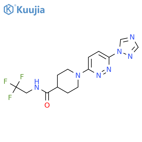 1-(6-(1H-1,2,4-triazol-1-yl)pyridazin-3-yl)-N-(2,2,2-trifluoroethyl)piperidine-4-carboxamide structure