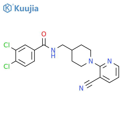 3,4-dichloro-N-{[1-(3-cyanopyridin-2-yl)piperidin-4-yl]methyl}benzamide structure