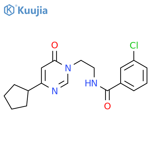 3-chloro-N-[2-(4-cyclopentyl-6-oxo-1,6-dihydropyrimidin-1-yl)ethyl]benzamide structure
