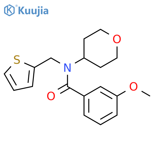 3-methoxy-N-(oxan-4-yl)-N-[(thiophen-2-yl)methyl]benzamide structure