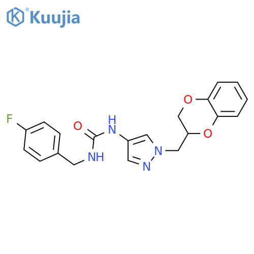 1-[1-(2,3-dihydro-1,4-benzodioxin-3-ylmethyl)pyrazol-4-yl]-3-[(4-fluorophenyl)methyl]urea structure