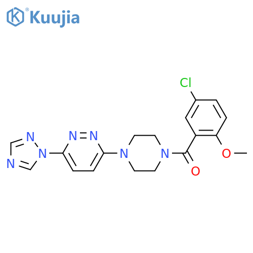 (4-(6-(1H-1,2,4-triazol-1-yl)pyridazin-3-yl)piperazin-1-yl)(5-chloro-2-methoxyphenyl)methanone structure