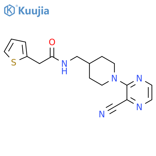 N-{[1-(3-cyanopyrazin-2-yl)piperidin-4-yl]methyl}-2-(thiophen-2-yl)acetamide structure