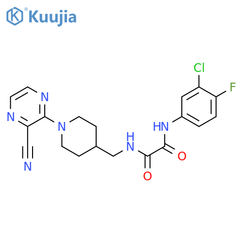 N'-(3-chloro-4-fluorophenyl)-N-{[1-(3-cyanopyrazin-2-yl)piperidin-4-yl]methyl}ethanediamide structure