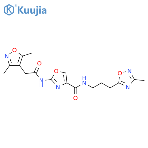2-[2-(3,5-dimethyl-1,2-oxazol-4-yl)acetamido]-N-[3-(3-methyl-1,2,4-oxadiazol-5-yl)propyl]-1,3-oxazole-4-carboxamide structure
