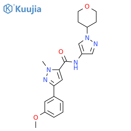 3-(3-methoxyphenyl)-1-methyl-N-(1-(tetrahydro-2H-pyran-4-yl)-1H-pyrazol-4-yl)-1H-pyrazole-5-carboxamide structure