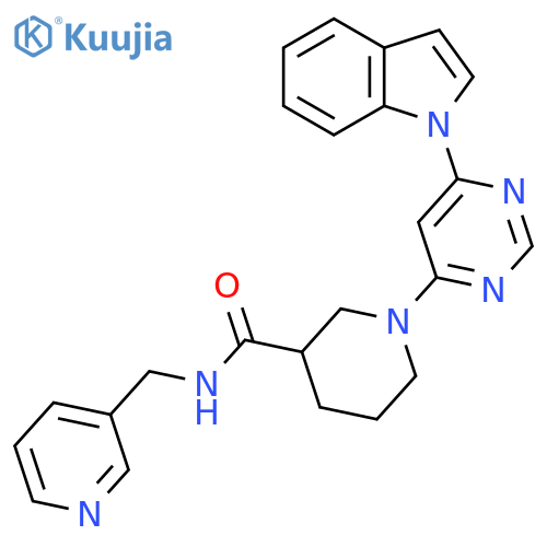 1-(6-(1H-indol-1-yl)pyrimidin-4-yl)-N-(pyridin-3-ylmethyl)piperidine-3-carboxamide structure