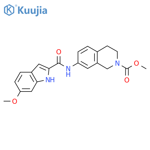 methyl 7-(6-methoxy-1H-indole-2-amido)-1,2,3,4-tetrahydroisoquinoline-2-carboxylate structure