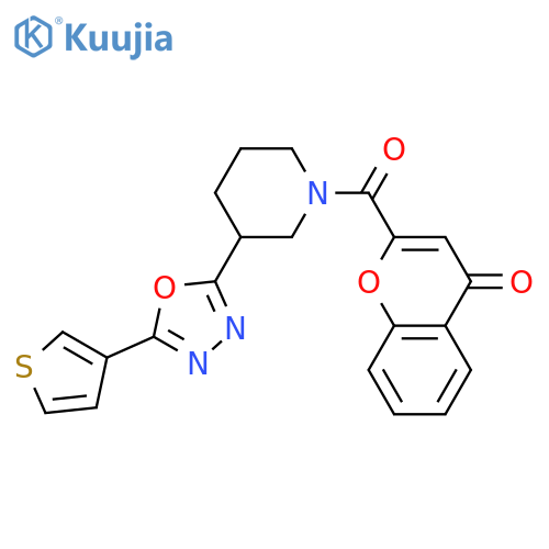2-{3-[5-(thiophen-3-yl)-1,3,4-oxadiazol-2-yl]piperidine-1-carbonyl}-4H-chromen-4-one structure