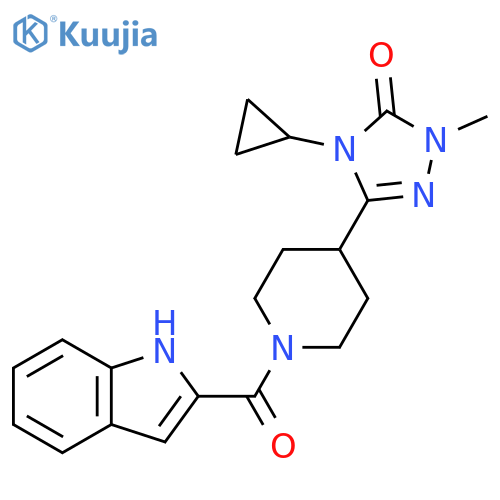 4-cyclopropyl-3-[1-(1H-indole-2-carbonyl)piperidin-4-yl]-1-methyl-4,5-dihydro-1H-1,2,4-triazol-5-one structure