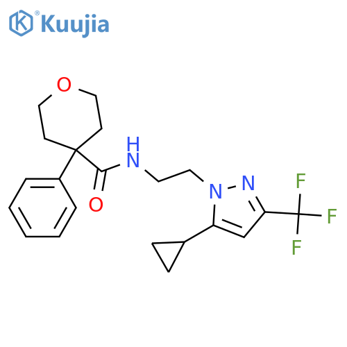 N-{2-5-cyclopropyl-3-(trifluoromethyl)-1H-pyrazol-1-ylethyl}-4-phenyloxane-4-carboxamide structure