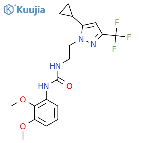 3-{2-5-cyclopropyl-3-(trifluoromethyl)-1H-pyrazol-1-ylethyl}-1-(2,3-dimethoxyphenyl)urea structure