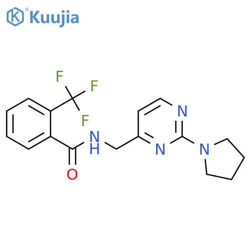 N-{[2-(pyrrolidin-1-yl)pyrimidin-4-yl]methyl}-2-(trifluoromethyl)benzamide structure
