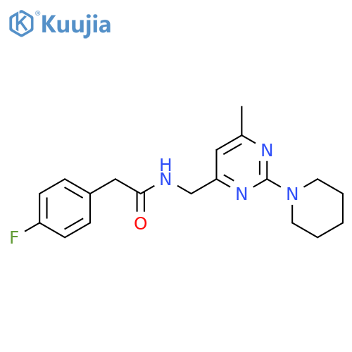 2-(4-fluorophenyl)-N-{[6-methyl-2-(piperidin-1-yl)pyrimidin-4-yl]methyl}acetamide structure