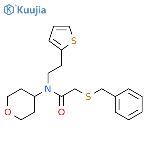 2-(benzylsulfanyl)-N-(oxan-4-yl)-N-[2-(thiophen-2-yl)ethyl]acetamide structure