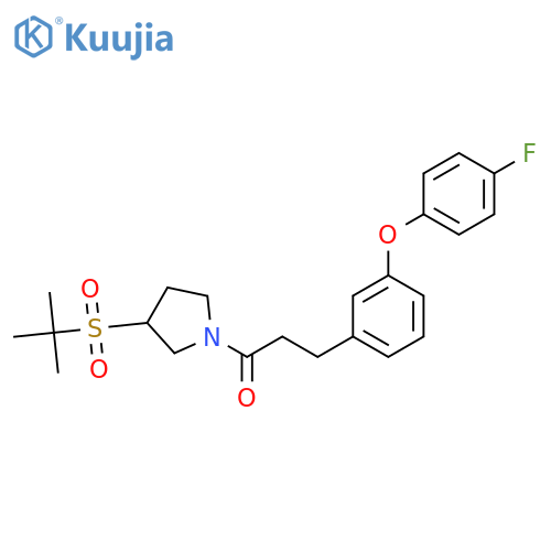 3-3-(4-fluorophenoxy)phenyl-1-3-(2-methylpropane-2-sulfonyl)pyrrolidin-1-ylpropan-1-one structure