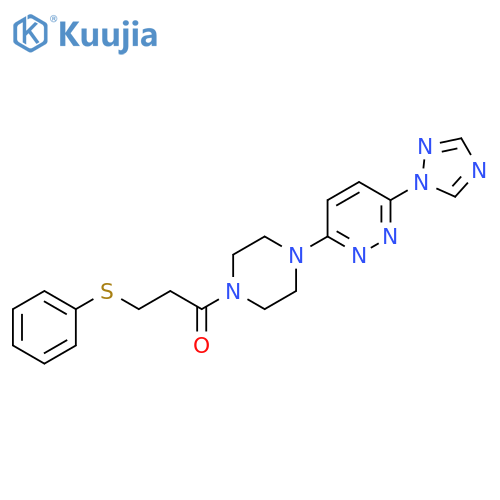 3-phenylsulfanyl-1-[4-[6-(1,2,4-triazol-1-yl)pyridazin-3-yl]piperazin-1-yl]propan-1-one structure