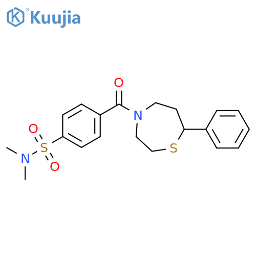 N,N-dimethyl-4-(7-phenyl-1,4-thiazepane-4-carbonyl)benzene-1-sulfonamide structure