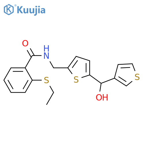2-(ethylsulfanyl)-N-({5-[hydroxy(thiophen-3-yl)methyl]thiophen-2-yl}methyl)benzamide structure