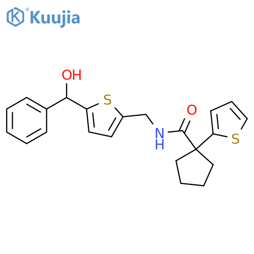 N-({5-[hydroxy(phenyl)methyl]thiophen-2-yl}methyl)-1-(thiophen-2-yl)cyclopentane-1-carboxamide structure