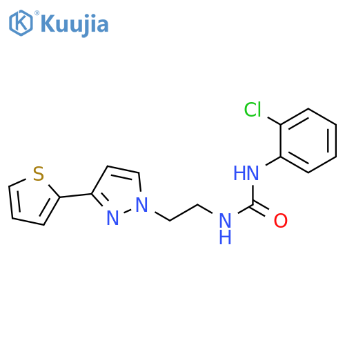 1-(2-chlorophenyl)-3-{2-3-(thiophen-2-yl)-1H-pyrazol-1-ylethyl}urea structure