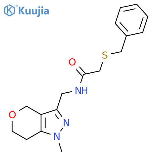 2-(benzylsulfanyl)-N-({1-methyl-1H,4H,6H,7H-pyrano4,3-cpyrazol-3-yl}methyl)acetamide structure