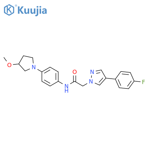 2-4-(4-fluorophenyl)-1H-pyrazol-1-yl-N-4-(3-methoxypyrrolidin-1-yl)phenylacetamide structure