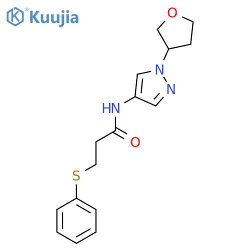 3-(phenylthio)-N-(1-(tetrahydrofuran-3-yl)-1H-pyrazol-4-yl)propanamide structure