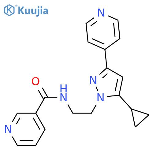 N-{2-[5-cyclopropyl-3-(pyridin-4-yl)-1H-pyrazol-1-yl]ethyl}pyridine-3-carboxamide structure