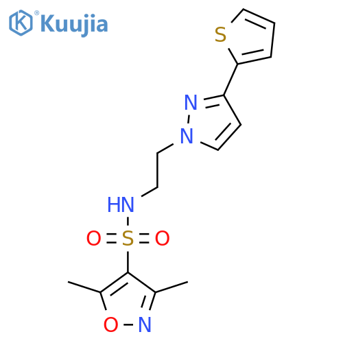 3,5-dimethyl-N-{2-3-(thiophen-2-yl)-1H-pyrazol-1-ylethyl}-1,2-oxazole-4-sulfonamide structure