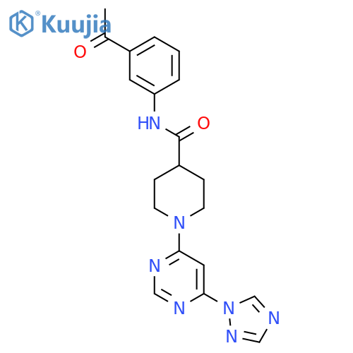 1-(6-(1H-1,2,4-triazol-1-yl)pyrimidin-4-yl)-N-(3-acetylphenyl)piperidine-4-carboxamide structure