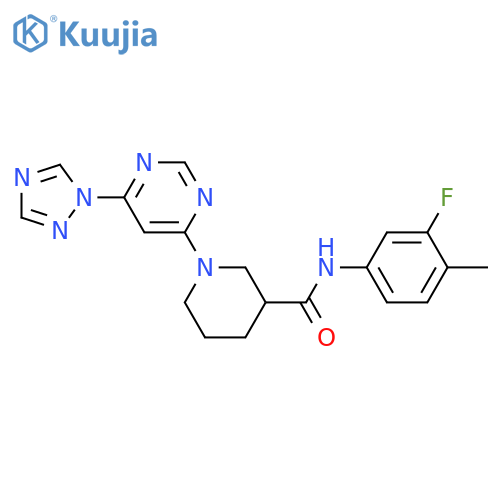 N-(3-fluoro-4-methylphenyl)-1-[6-(1,2,4-triazol-1-yl)pyrimidin-4-yl]piperidine-3-carboxamide structure