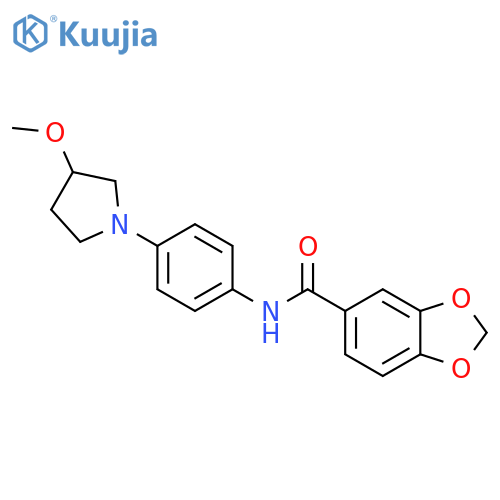 N-4-(3-methoxypyrrolidin-1-yl)phenyl-2H-1,3-benzodioxole-5-carboxamide structure