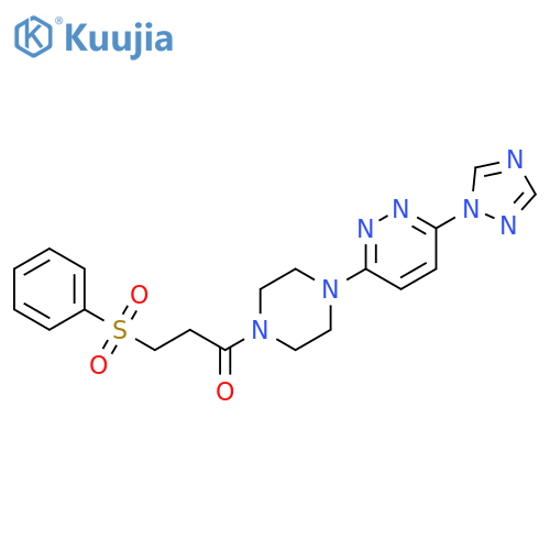 3-(benzenesulfonyl)-1-[4-[6-(1,2,4-triazol-1-yl)pyridazin-3-yl]piperazin-1-yl]propan-1-one structure