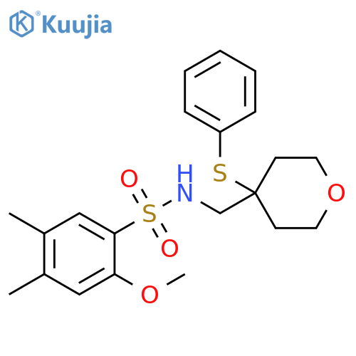 2-methoxy-4,5-dimethyl-N-{[4-(phenylsulfanyl)oxan-4-yl]methyl}benzene-1-sulfonamide structure