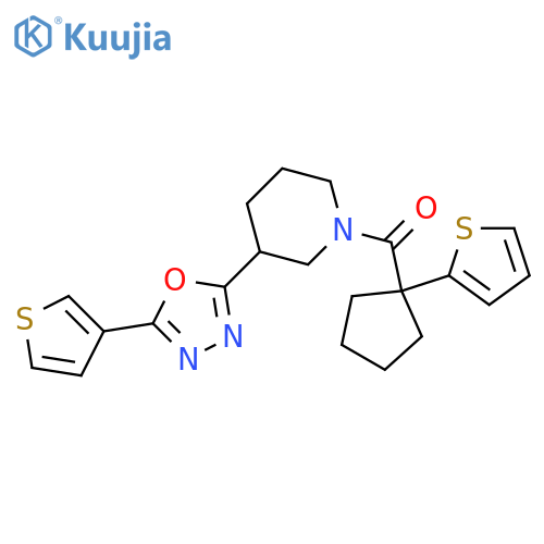 1-[1-(thiophen-2-yl)cyclopentanecarbonyl]-3-[5-(thiophen-3-yl)-1,3,4-oxadiazol-2-yl]piperidine structure