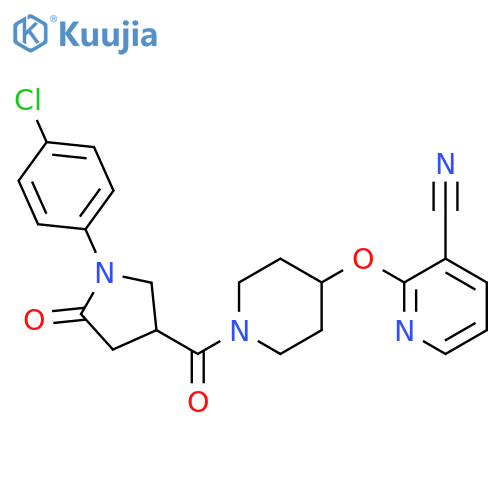 2-({1-[1-(4-chlorophenyl)-5-oxopyrrolidine-3-carbonyl]piperidin-4-yl}oxy)pyridine-3-carbonitrile structure