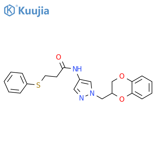 N-[1-(2,3-dihydro-1,4-benzodioxin-3-ylmethyl)pyrazol-4-yl]-3-phenylsulfanylpropanamide structure