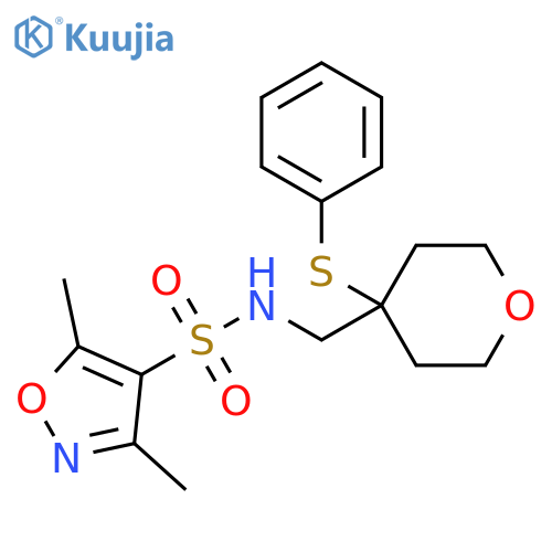 3,5-Dimethyl-N-[[tetrahydro-4-(phenylthio)-2H-pyran-4-yl]methyl]-4-isoxazolesulfonamide structure