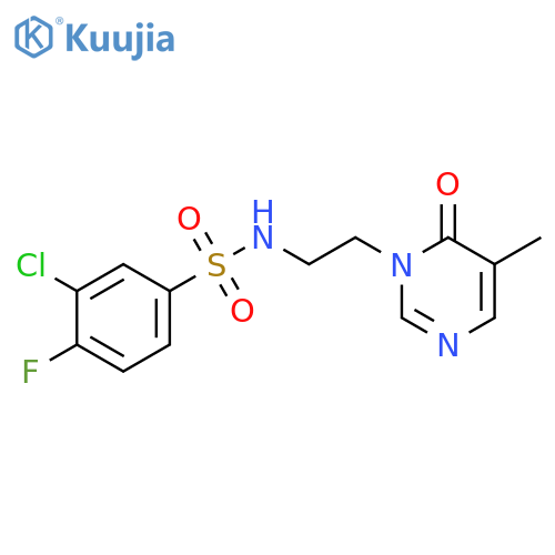 3-chloro-4-fluoro-N-[2-(5-methyl-6-oxo-1,6-dihydropyrimidin-1-yl)ethyl]benzene-1-sulfonamide structure