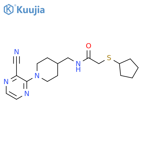 N-{[1-(3-cyanopyrazin-2-yl)piperidin-4-yl]methyl}-2-(cyclopentylsulfanyl)acetamide structure