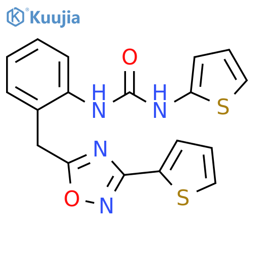 3-(thiophen-2-yl)-1-(2-{[3-(thiophen-2-yl)-1,2,4-oxadiazol-5-yl]methyl}phenyl)urea structure