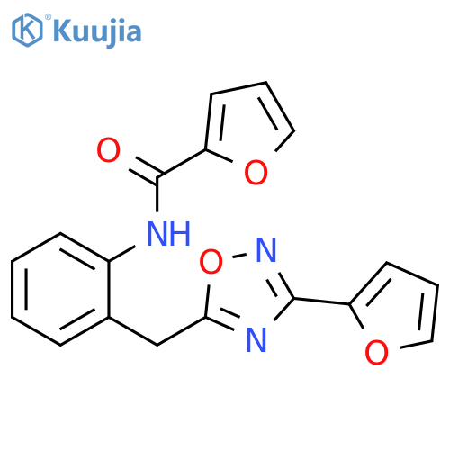 N-(2-{[3-(furan-2-yl)-1,2,4-oxadiazol-5-yl]methyl}phenyl)furan-2-carboxamide structure